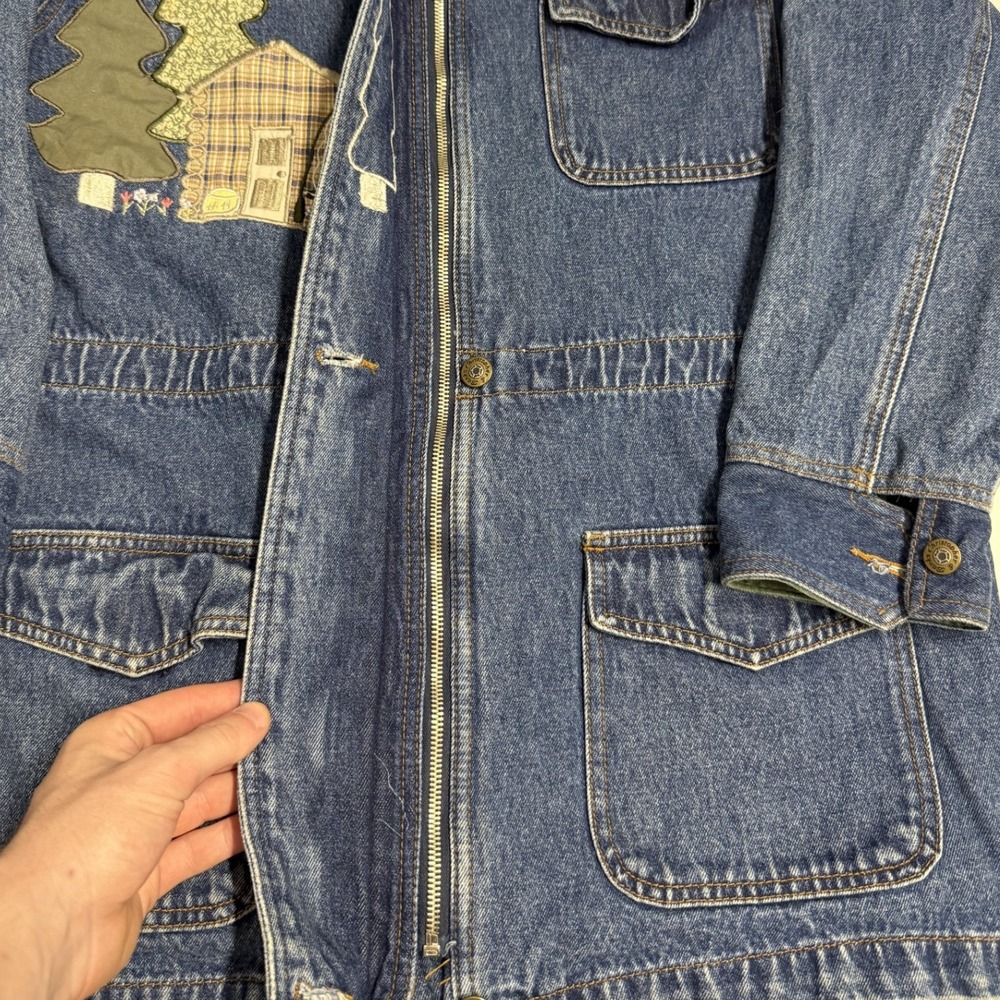 Christopher & Banks Denim Jacket Womens Medium Blue Excellent Vintage 1999 Bear - Picture 2 of 6